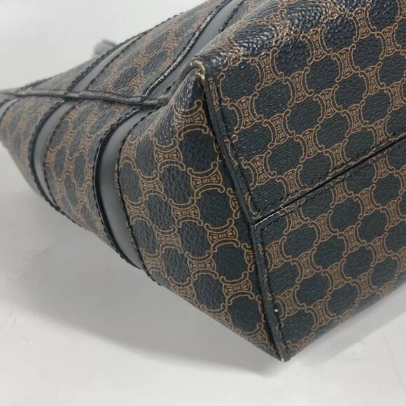 CELINE vintage Macadam Hand Bag Shoulder Bag Tote Bag Leather Black/Brown - Picture 11 of 14